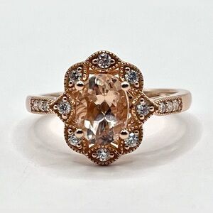 1.75 CT Lab Morganite and Diamond Ring 14K Gold Plated 925 Sterling Silver